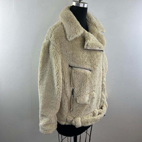 We The Free People So Cozy Slouchy Fleece Moto Jacket Sherpa Fuzzy Size S - Picture 4 of 9